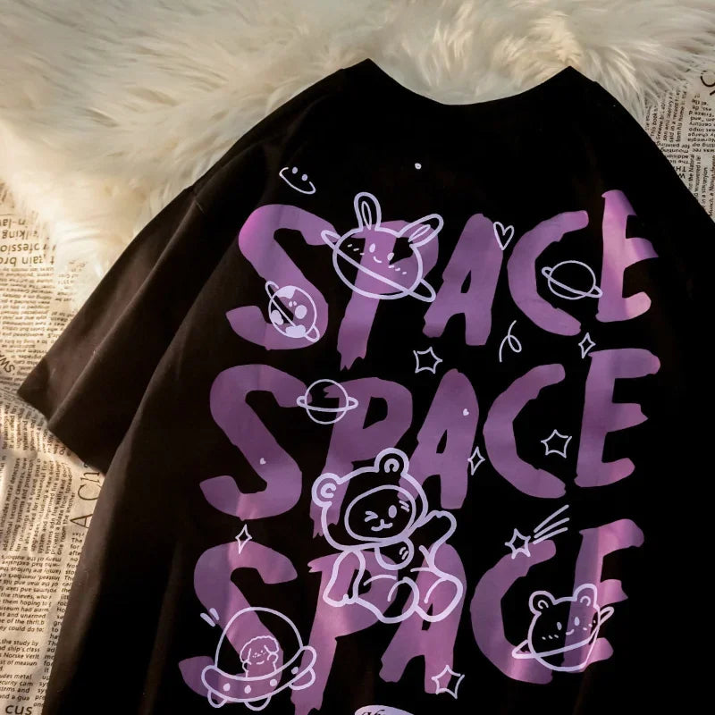 Graffiti Bear Space Print Oversized Women's T-Shirt ATHLEXES