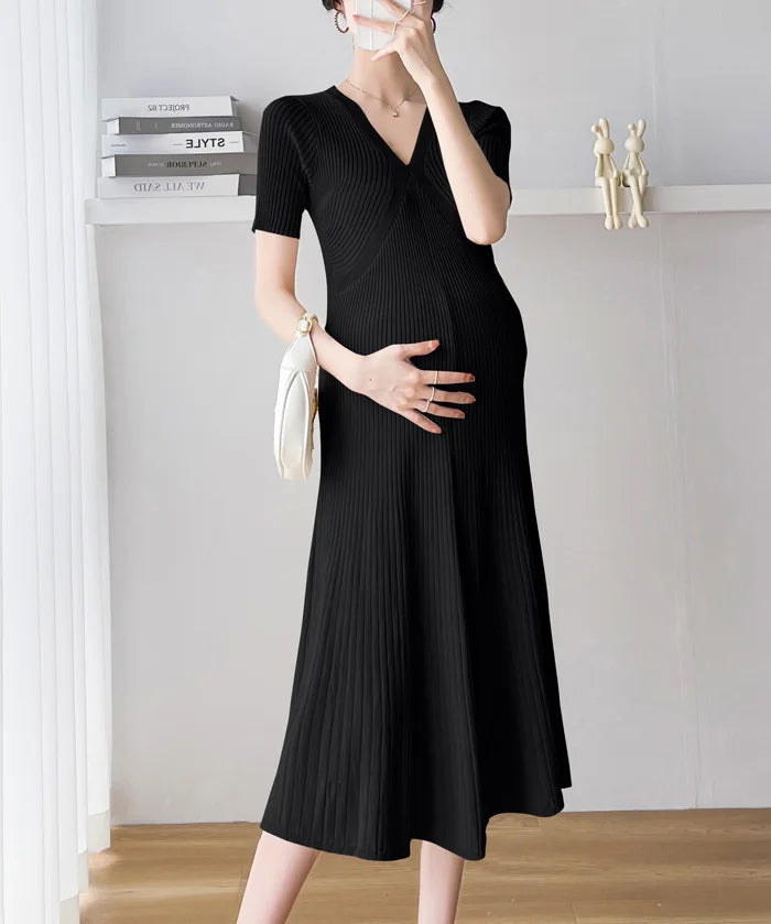 Korean Style Maternity V-Neck Knit Dress ATHLEXES