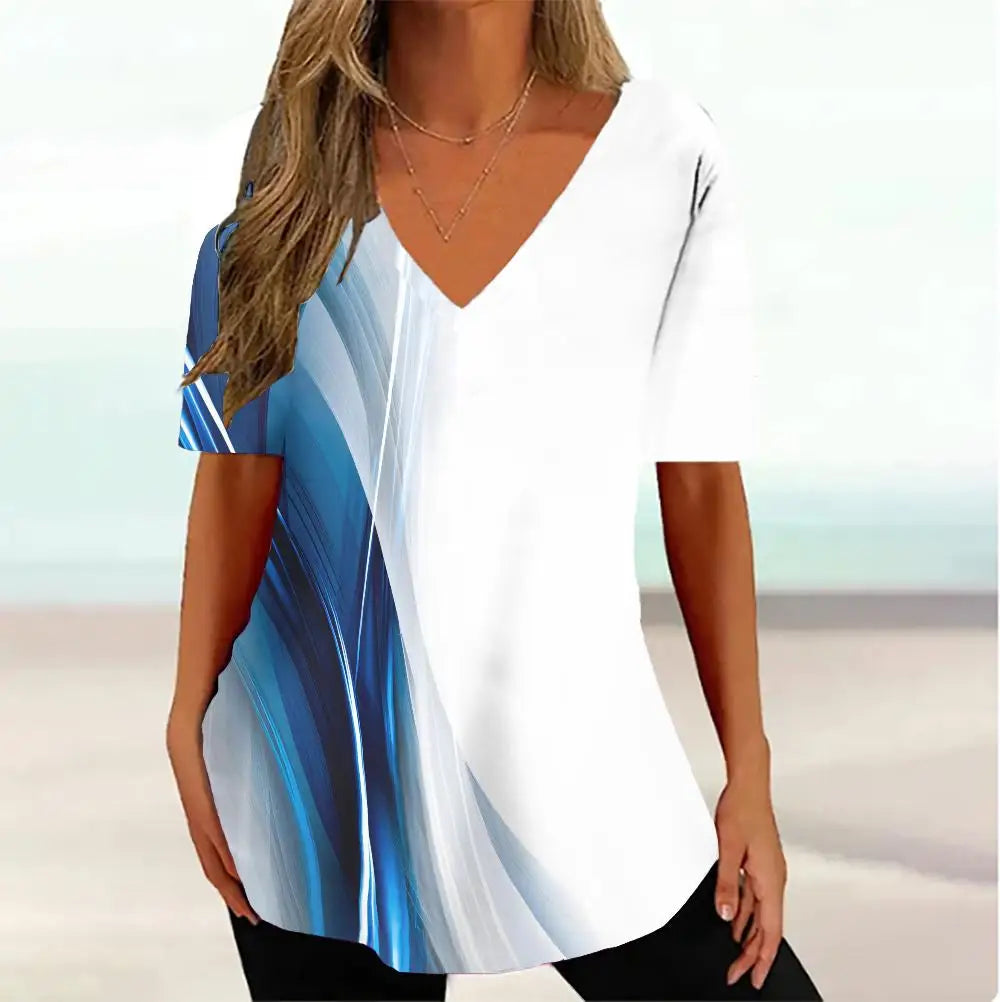 WaveCurve 3D Print V-Neck Tee ATHLEXES