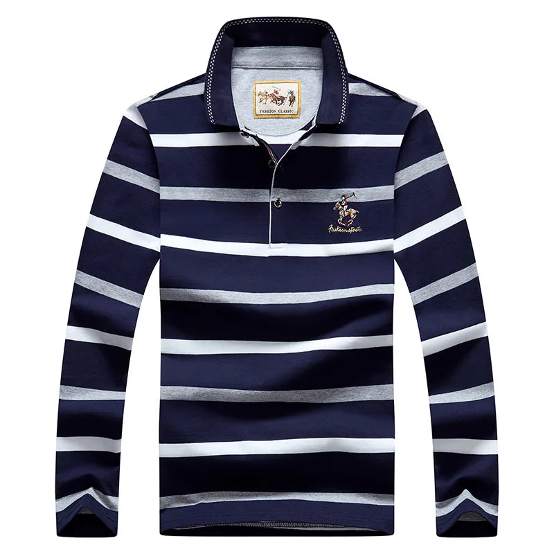 Elegant Stripe Embroidered Polo Shirt for Men ATHLEXES