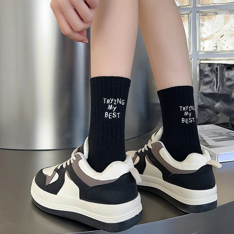Japanese Style Embroidered Women Crew Socks ATHLEXES