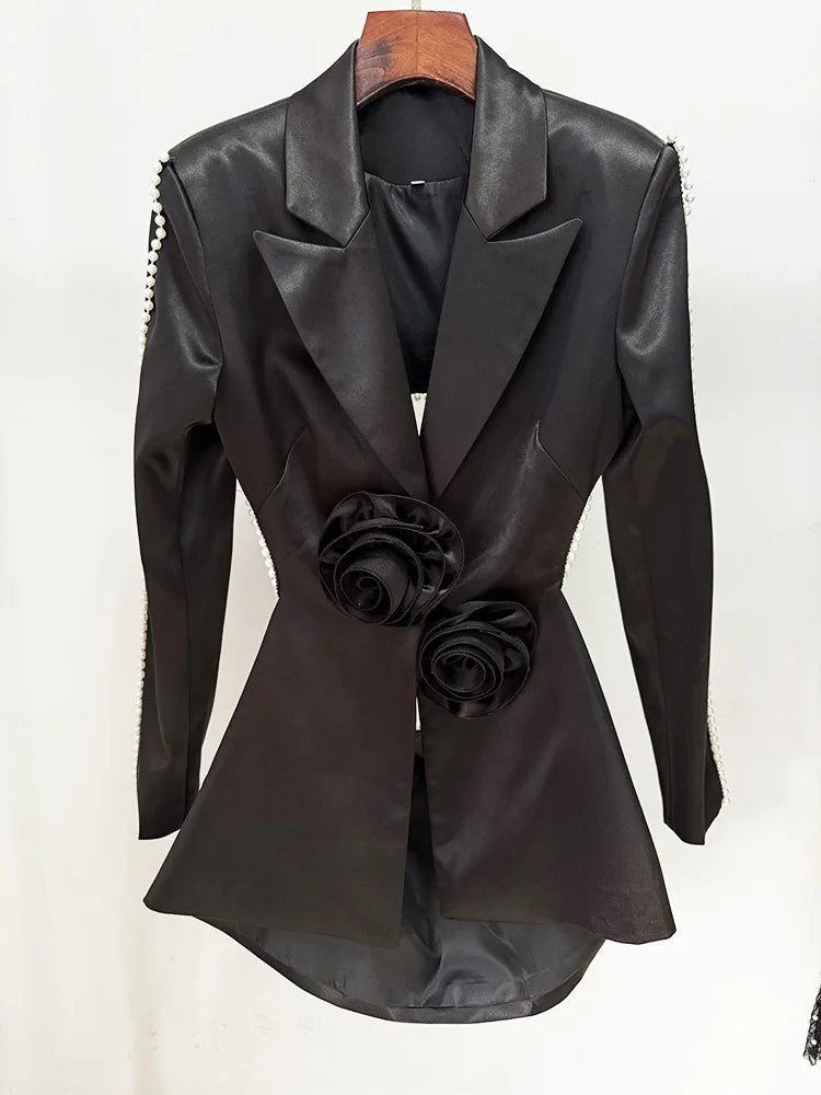 Elegant 3D Flower Blazer and Wide Leg Pant Set ATHLEXES
