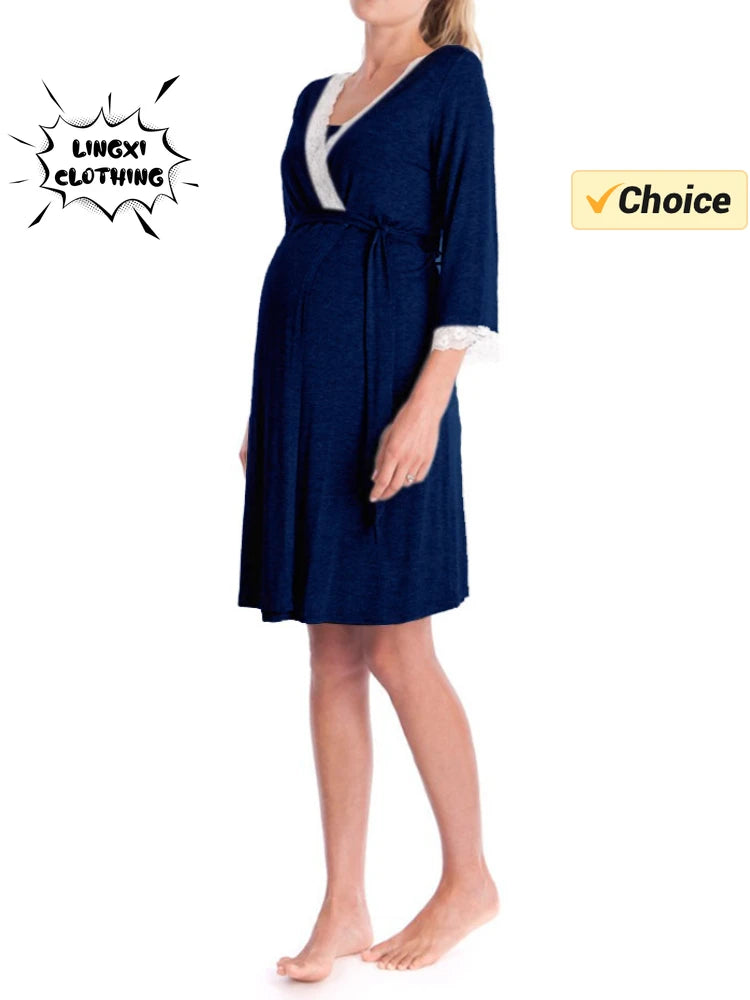 Elegant Maternity Lace Tie Pajama Set ATHLEXES