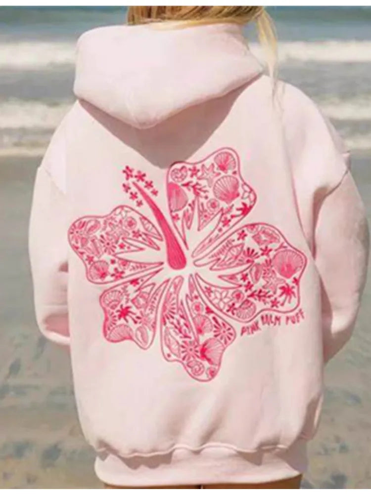 PINK PALM PUFF Casual Hoodie for Women 2025 ATHLEXES