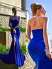 Elegant Strapless Black Maxi Dress with Front Slit ATHLEXES