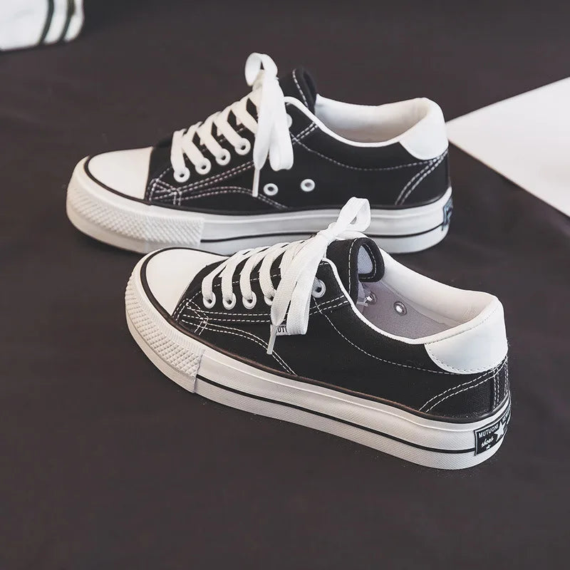 Classic Black Canvas Platform Sneakers for Women ATHLEXES