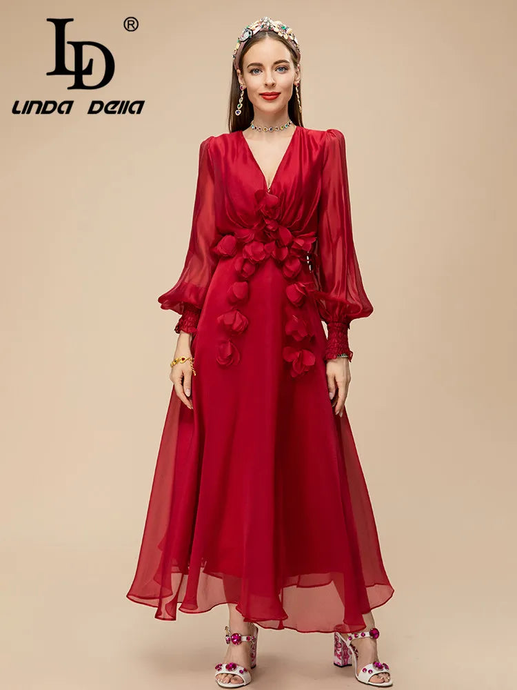 Elegant Red Chiffon Party Dress for Women ATHLEXES