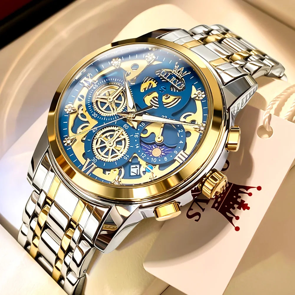 OLEVS Luxury Waterproof Gold Skeleton Watch ATHLEXES