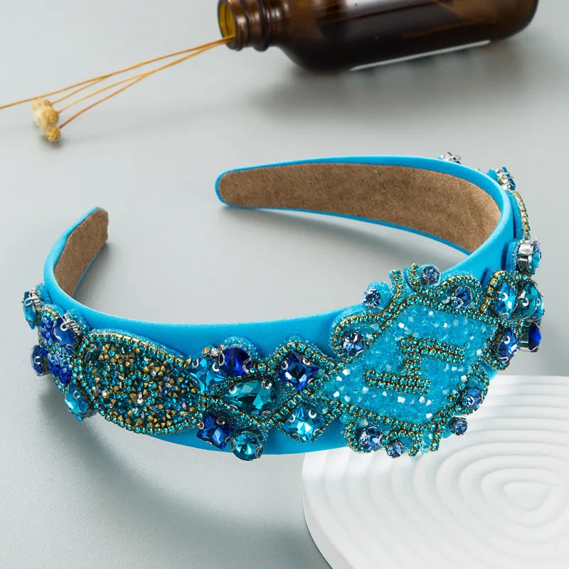 Elegant Blue Rhinestone Turban Headband for Women ATHLEXES