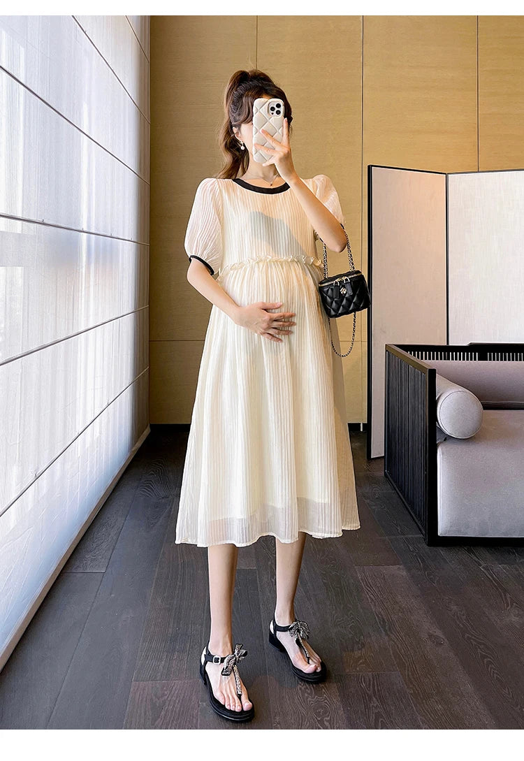 Chic Summer Maternity A-Line Midi Dress ATHLEXES