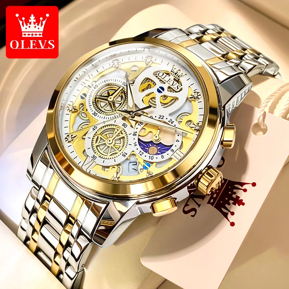 OLEVS Luxury Waterproof Gold Skeleton Watch ATHLEXES