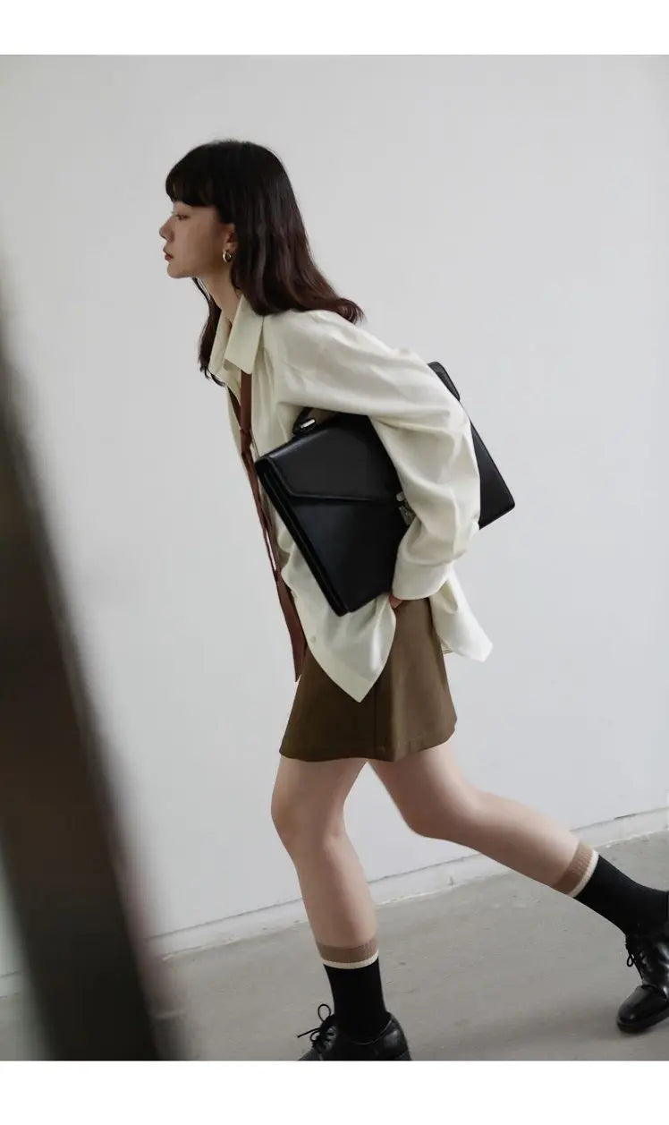 Korean Minimalist Oversized Button-Up Shirt for Women ATHLEXES