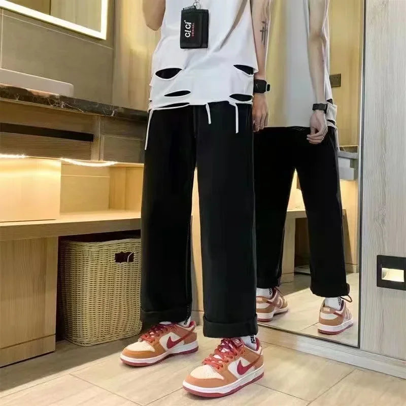 Retro Spliced Denim Trousers for Trendy Couples ATHLEXES