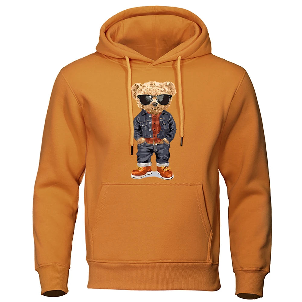 Cozy Teddy Bear Print Hoodie for Men ATHLEXES