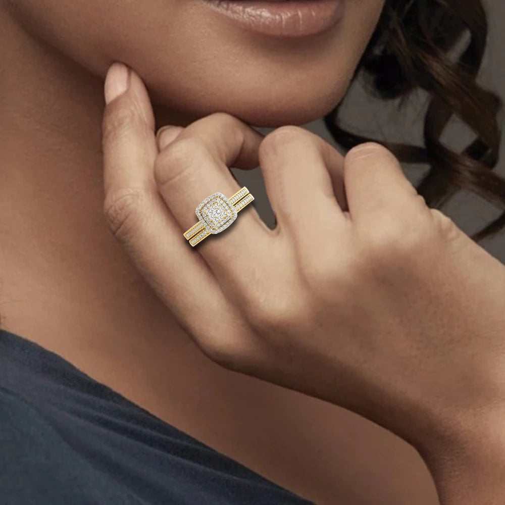 Romantic 925 Silver Bridal Double Rings Set ATHLEXES