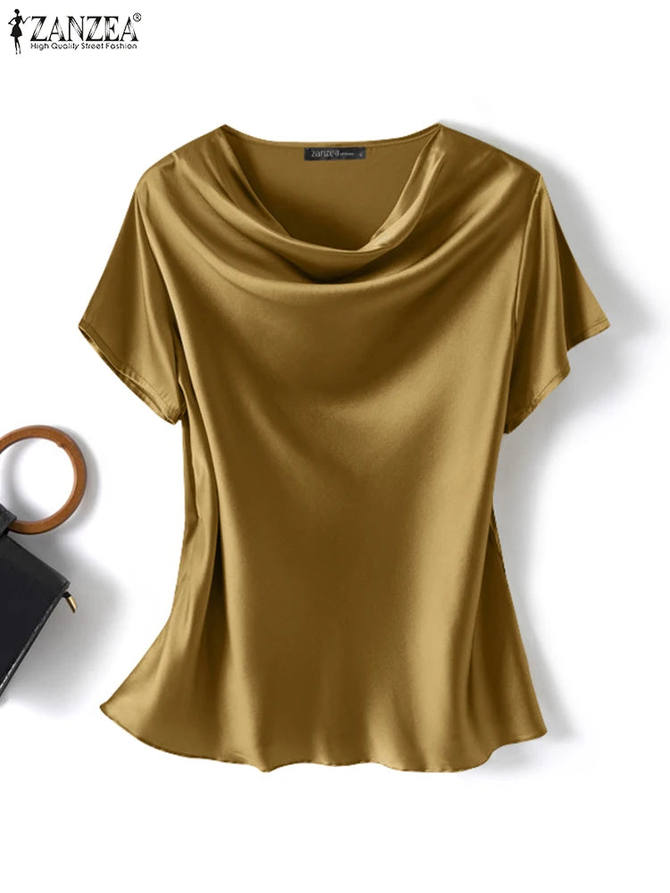 ZANZEA Women's Elegant Satin Summer Blouse ATHLEXES