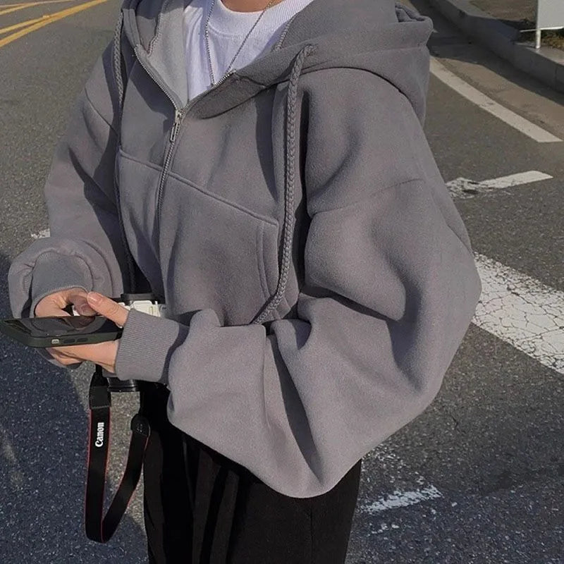 Chic Korean Fleece Lined Hoodie Jacket ATHLEXES