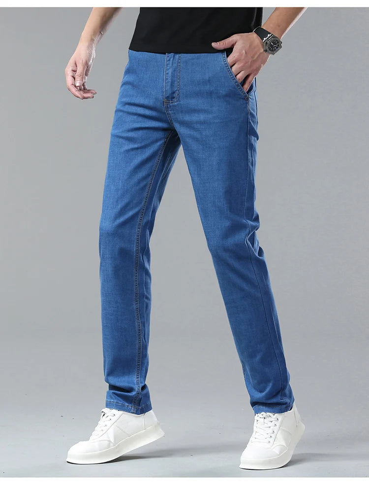 Light Blue Casual Denim Straight Fit Trousers ATHLEXES