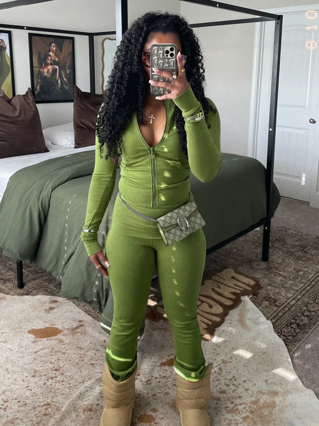 FAGADOER Casual Zip Pocket Crop Top & High Waist Leggings Set ATHLEXES