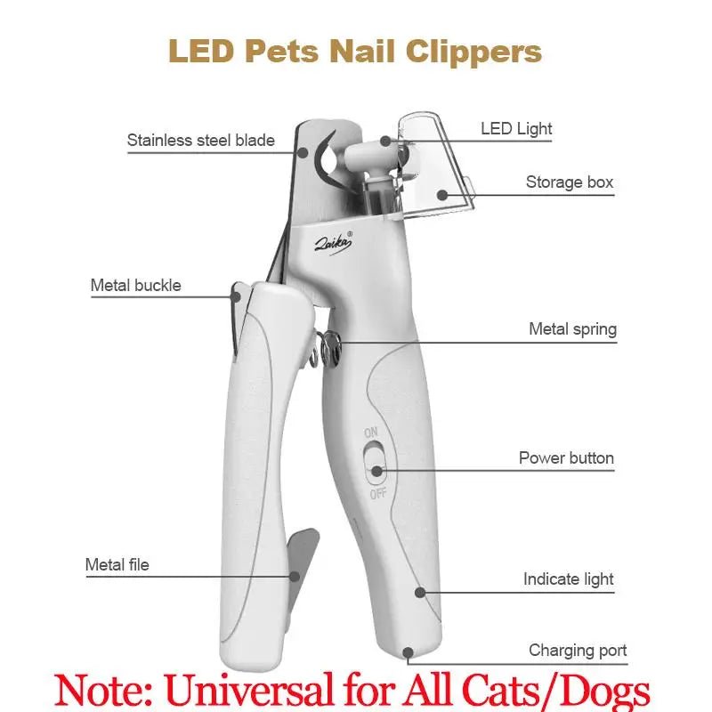 Pet Nail Clipper with LED Light Dog Cat Claw Blood Line Scissors Multifunction Nail Trimmer Pet Cleaning Grooming Supplies ATHLEXES