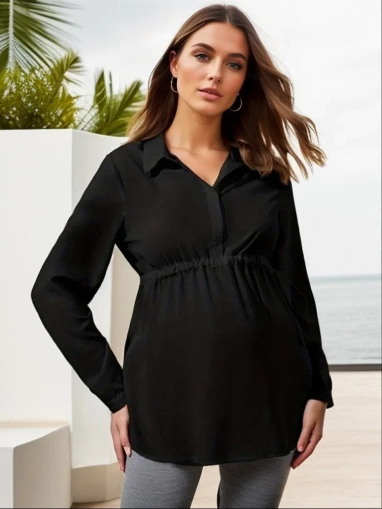 Chic V-Neck Maternity Blouse in Solid Colors ATHLEXES