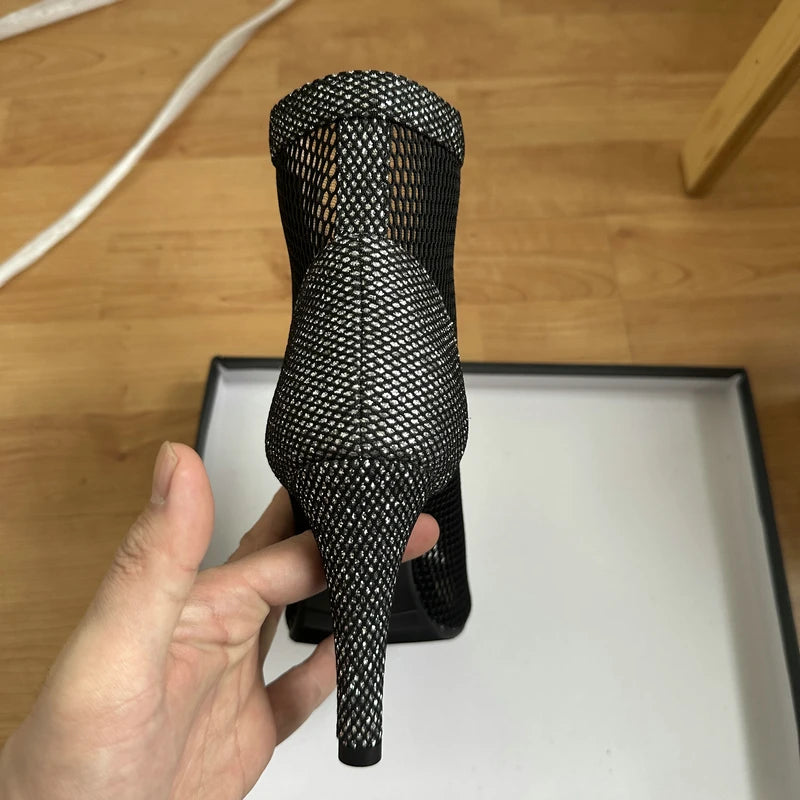 Hollow Mesh Peep Toe Stilettos: Summer High Heel Fashion ATHLEXES