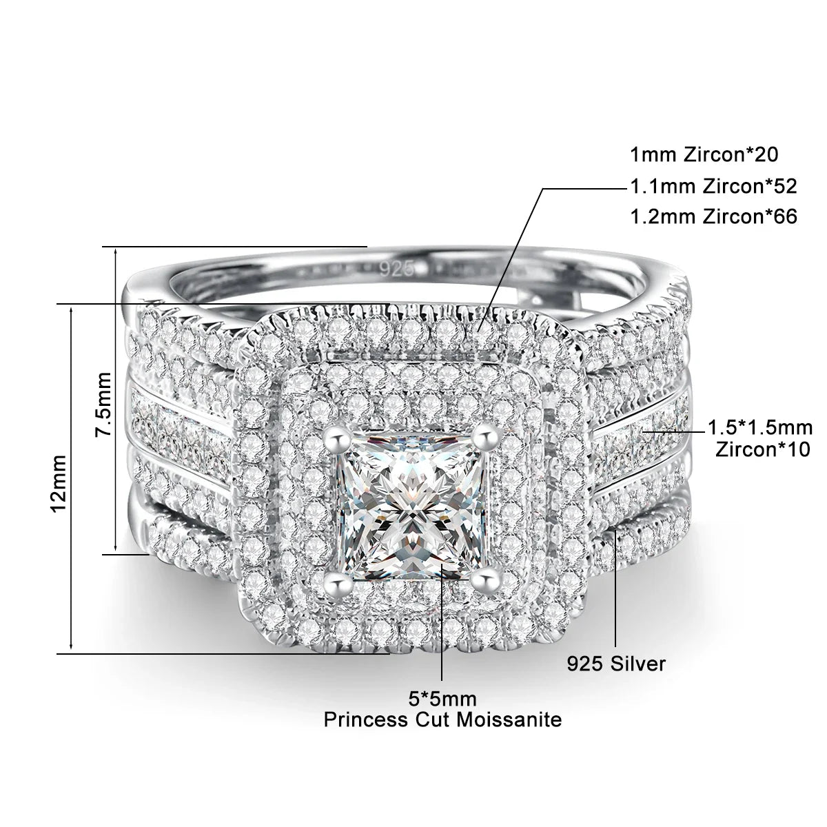 Elegant 2PCS Moissanite Wedding Ring Set 925 Silver ATHLEXES