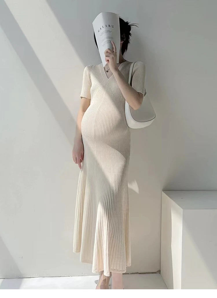 Korean Style Maternity V-Neck Knit Dress ATHLEXES