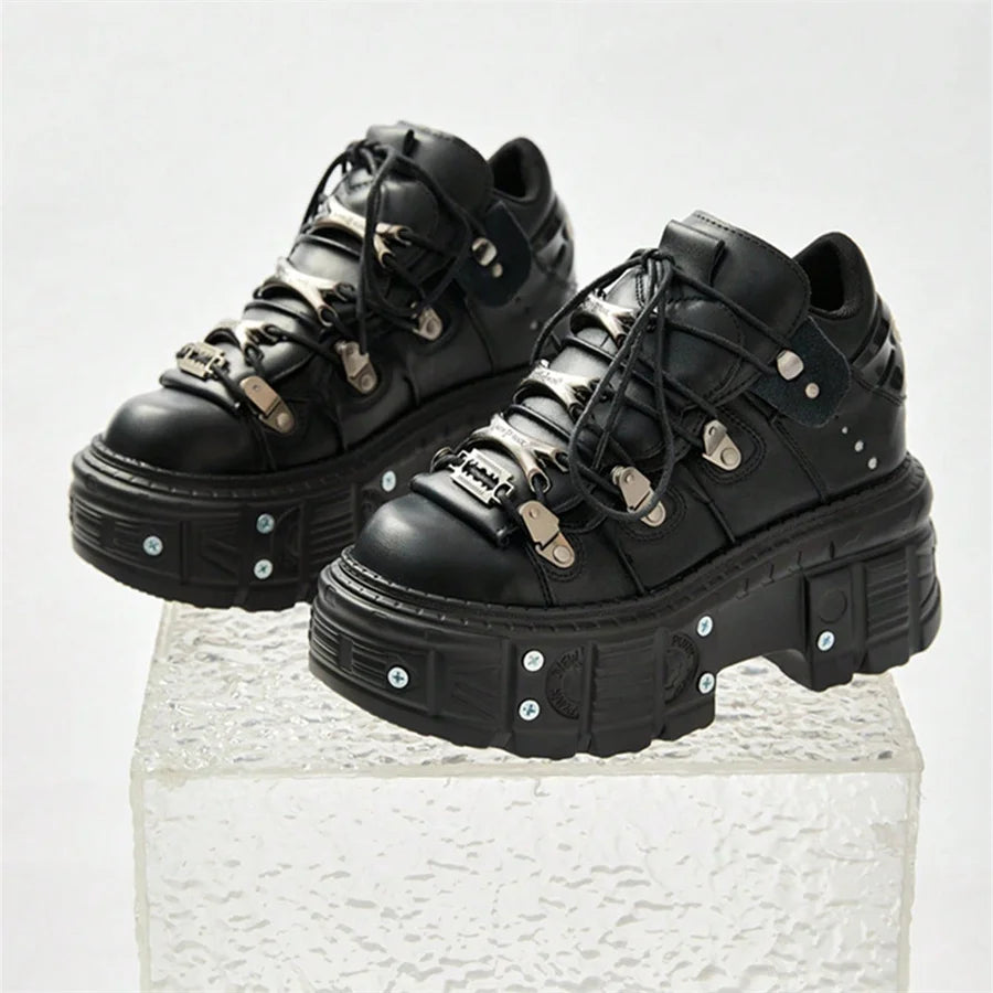 Gothic Chic Black Lace-Up Platform Ankle Boots ATHLEXES