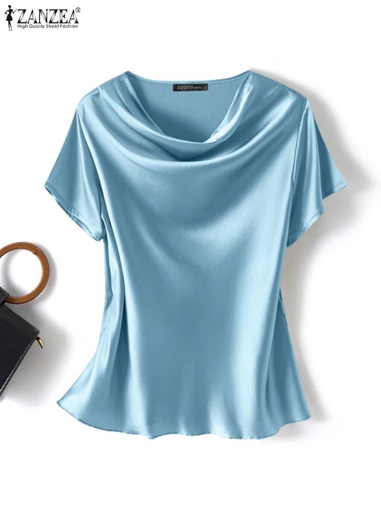 ZANZEA Women's Elegant Satin Summer Blouse ATHLEXES