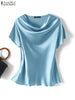 ZANZEA Women's Elegant Satin Summer Blouse ATHLEXES