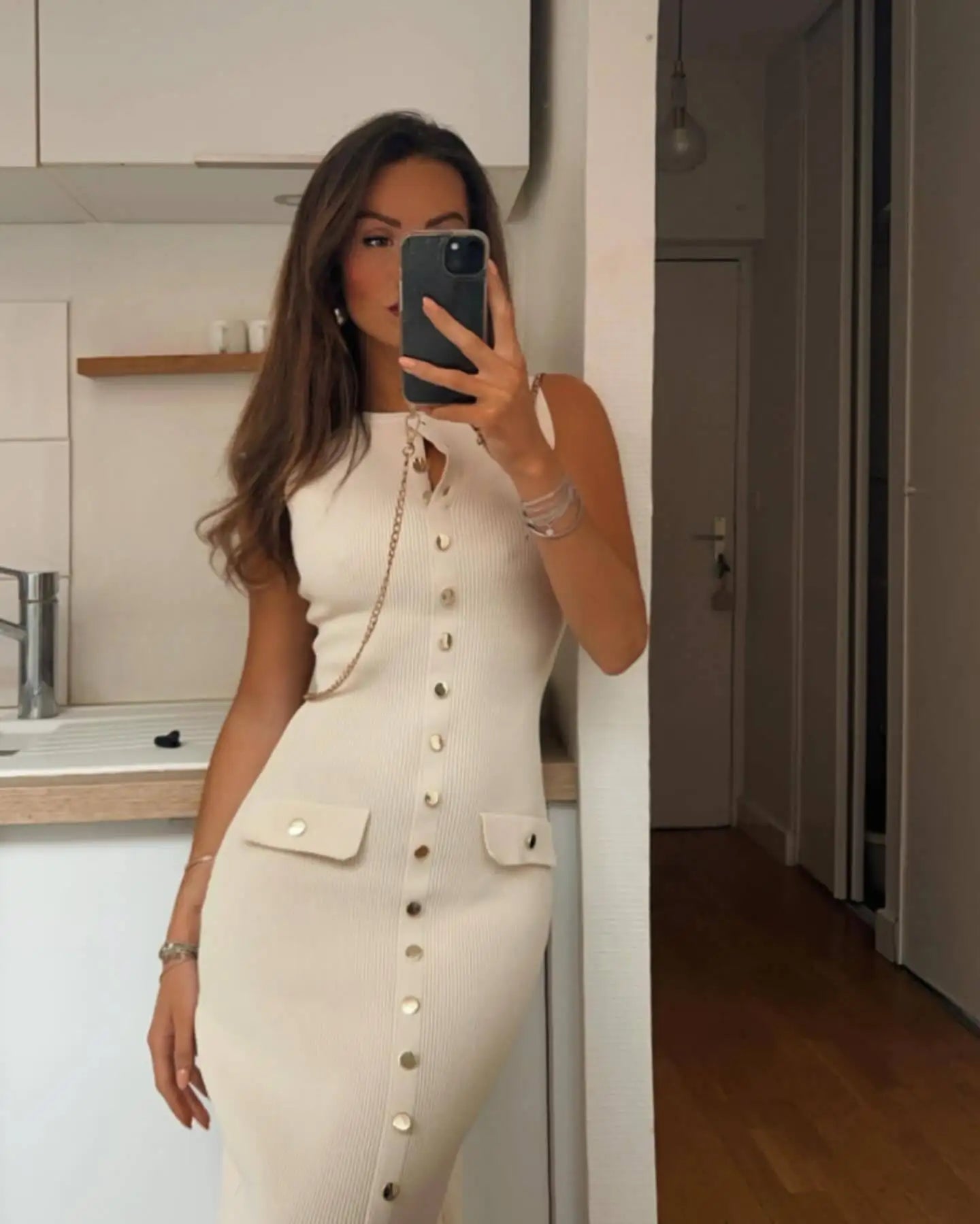 Elegant Knit Ribbed Maxi Dress with Pockets ATHLEXES