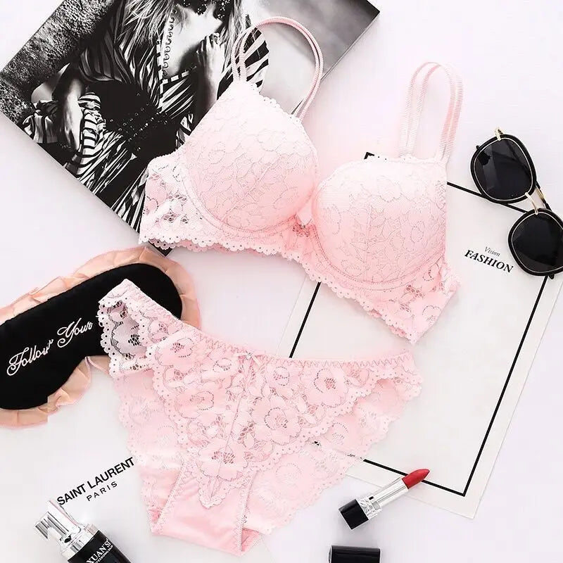 Women Lace Bras Set Low Waist Panties Underwire Top Big Size Bra ATHLEXES