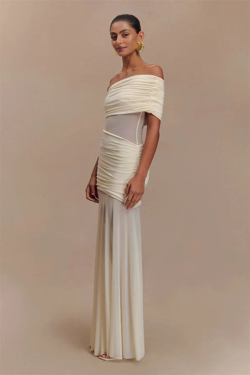 Chic Off-Shoulder Mesh Maxi Dress for Women ATHLEXES