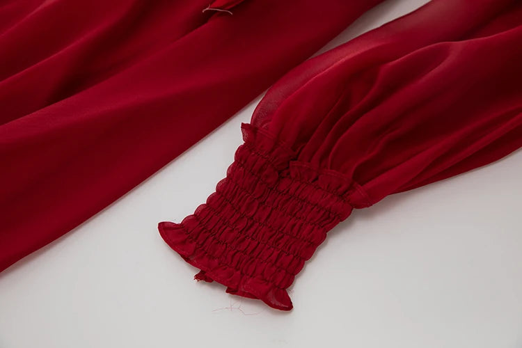 Elegant Red Chiffon Party Dress for Women ATHLEXES