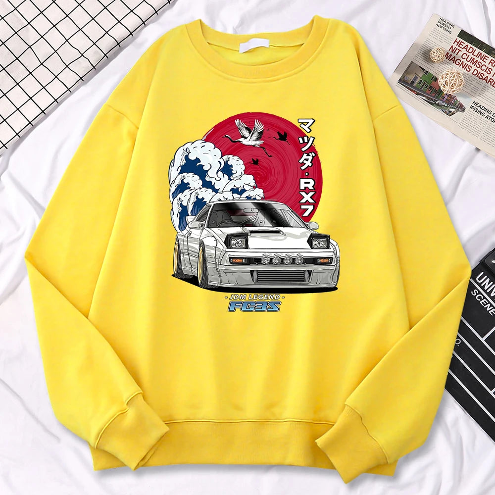 Japanese Crane Sunset Fleece Pullover Sweatshirt ATHLEXES