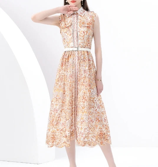 Chic Retro Sleeveless Belted Midi Dress ATHLEXES