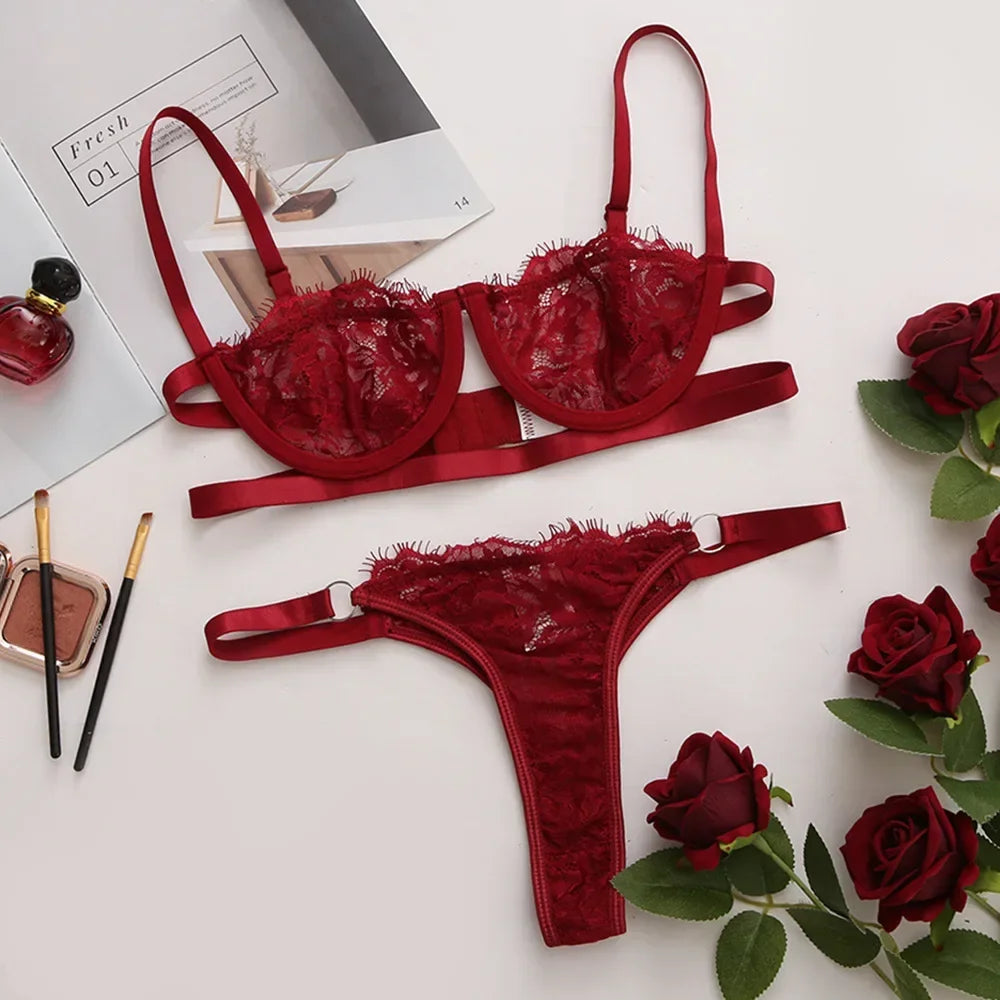 Sexy Lingerie Woman Lace Transparent Underwear Bra Set ATHLEXES