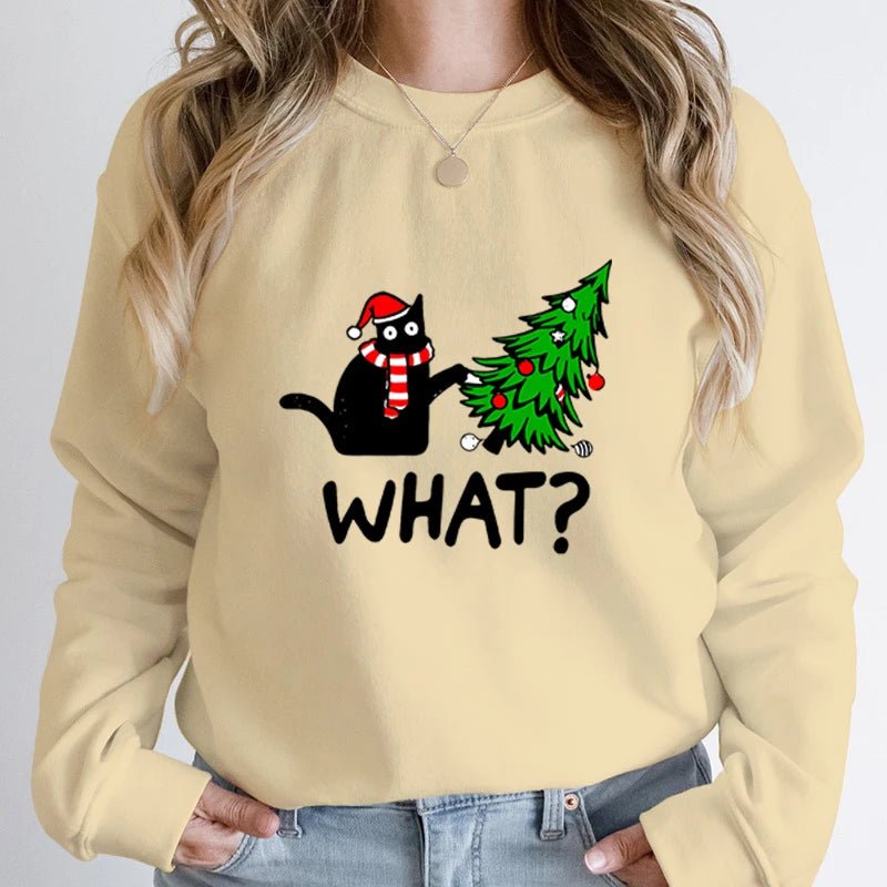 Black Cat Christmas Tree Print Sweatshirt ATHLEXES