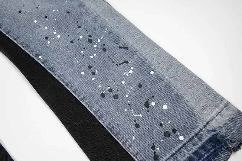 Retro Spliced Denim Trousers for Trendy Couples ATHLEXES