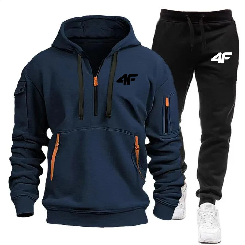 Men's Zipper Hooded Tracksuit with Multi-Pockets ATHLEXES