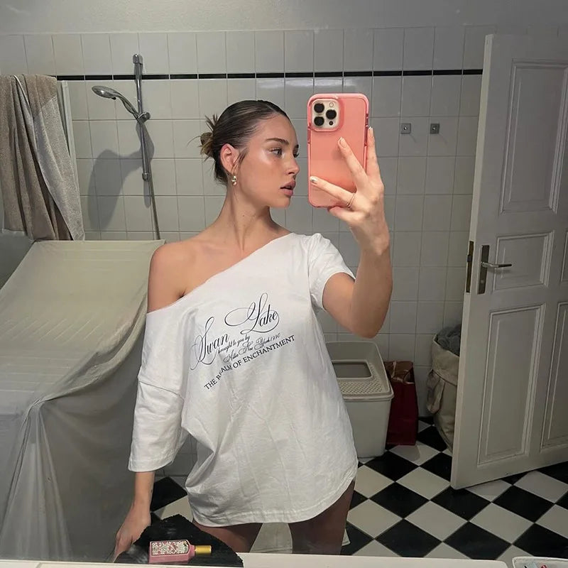 SummerStyle Chic Skew Collar T-Shirt for Women ATHLEXES
