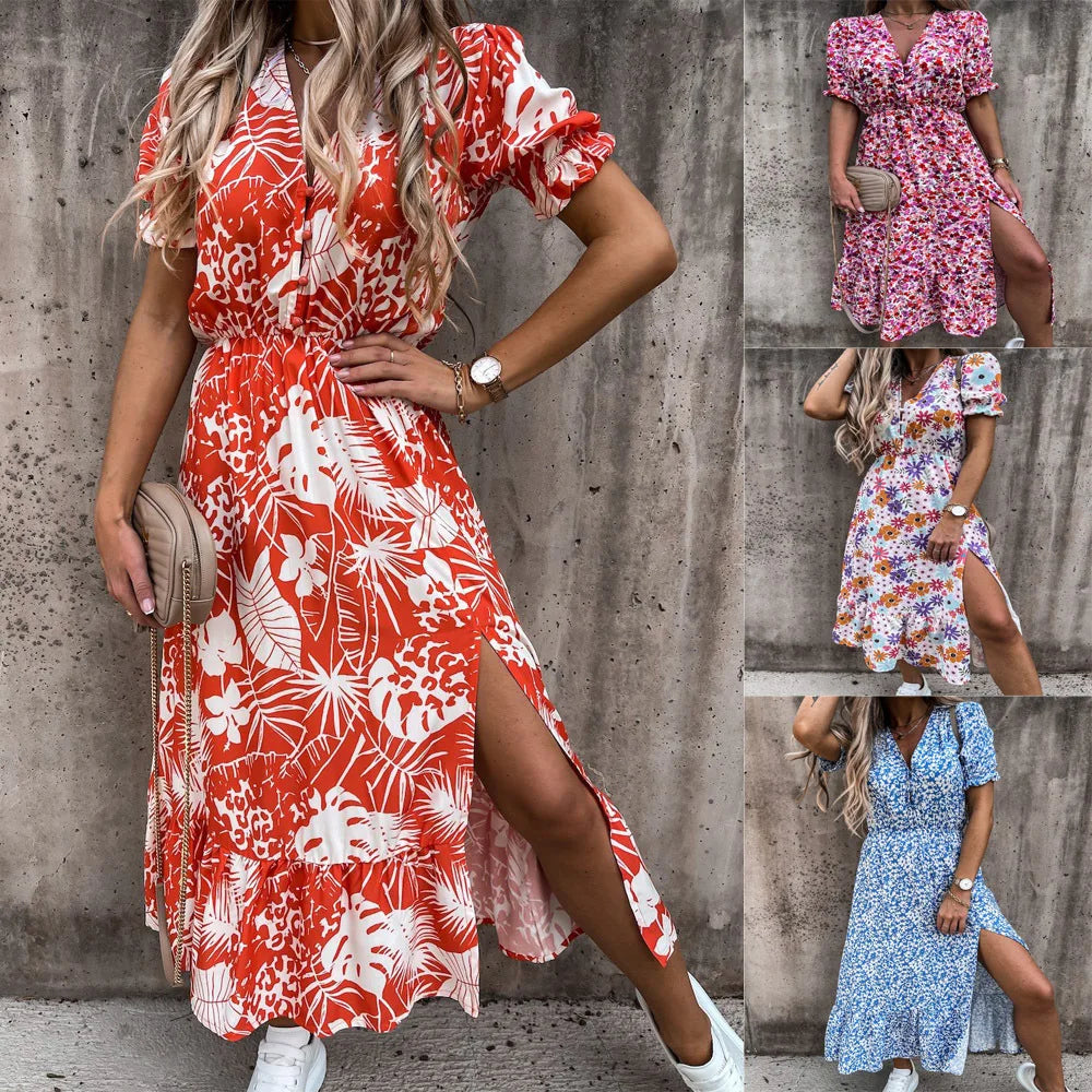 Elegant Floral V Neck Maxi Dress for Women ATHLEXES