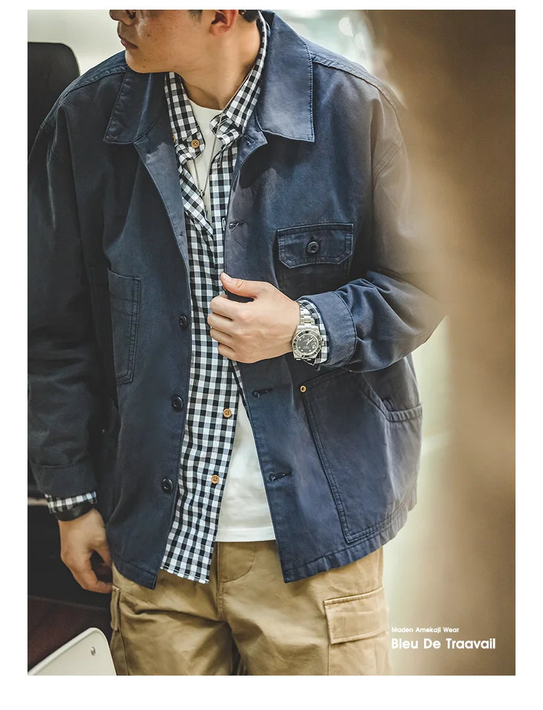 Maden Retro Multi-Pocket Navy Hunting Jacket for Men ATHLEXES