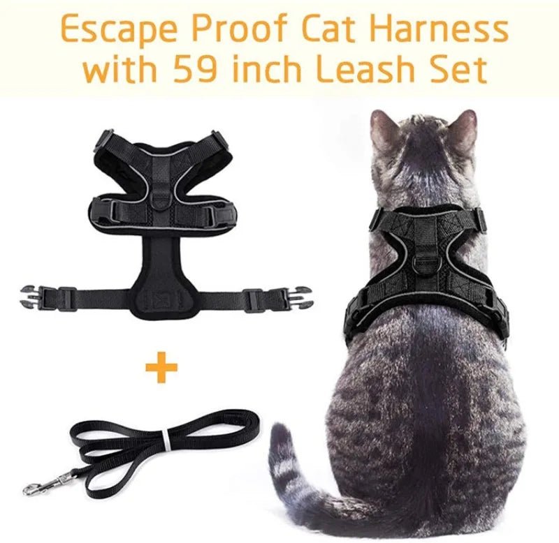 Cat Harness Lead Leash Set Walking Training Escape Proof Adjustable Reflective Pet Vest Harness Kitten Collar Pet Supplies ATHLEXES