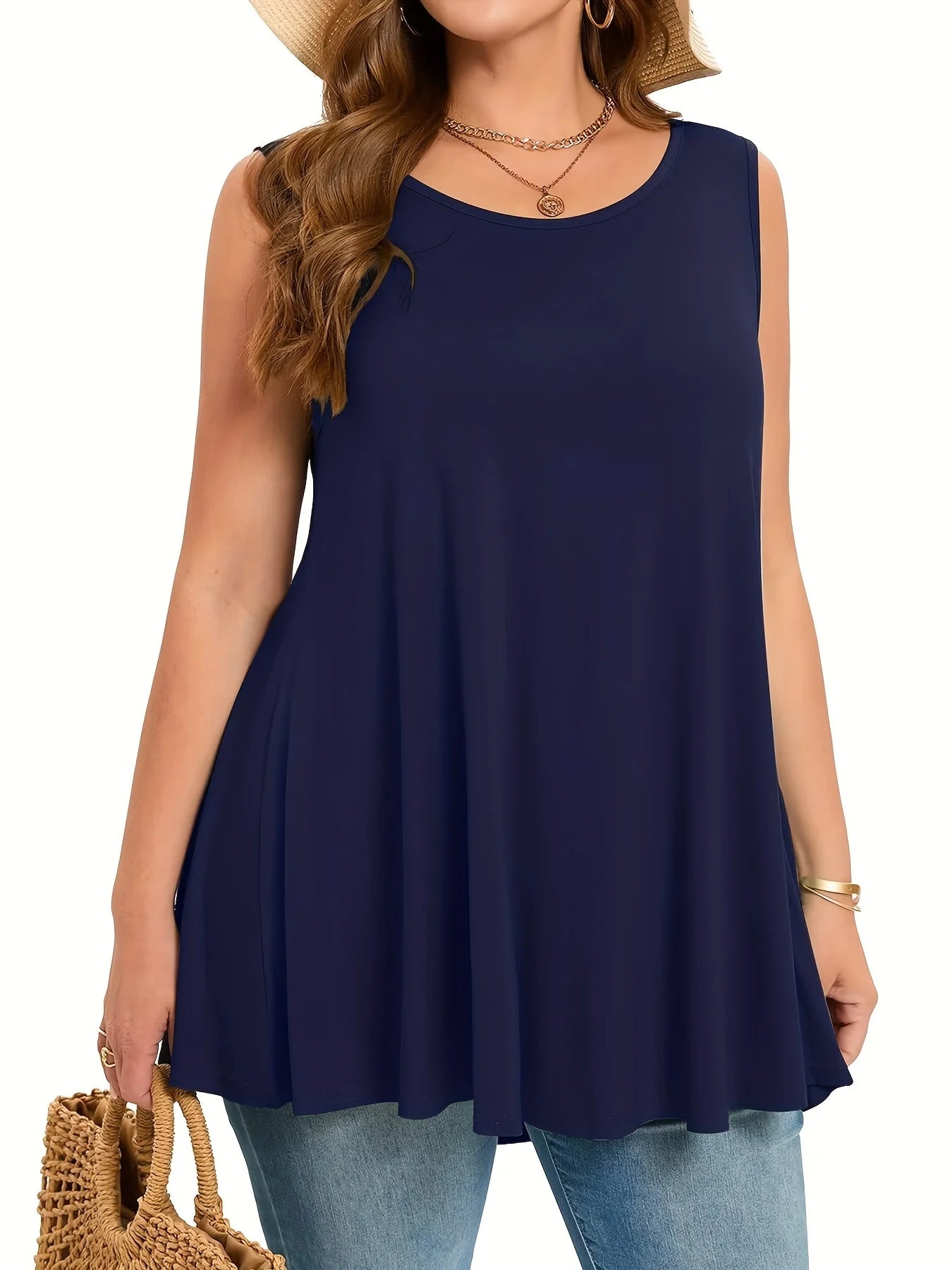 Plus Size Casual Crew Neck Sleeveless Tank Top ATHLEXES