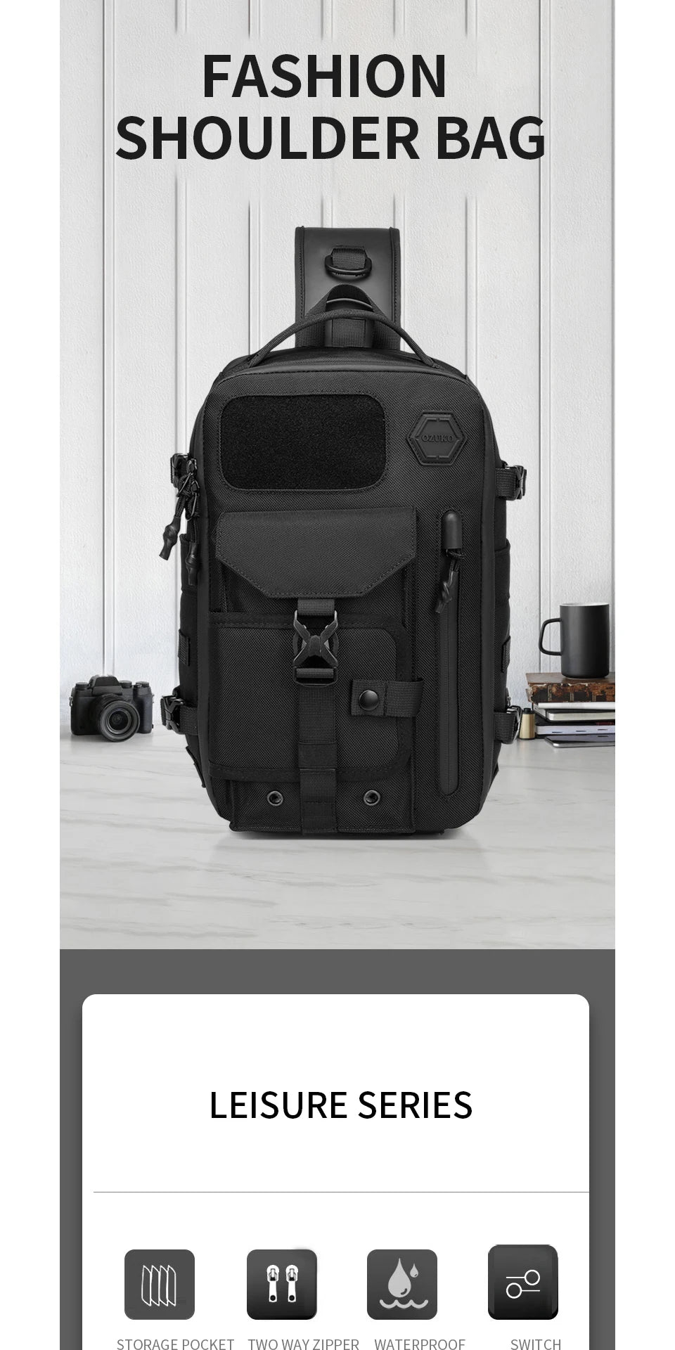 OZUKO Large Capacity Shoulder Bags for Male Waterproof Crossbody Bag ATHLEXES
