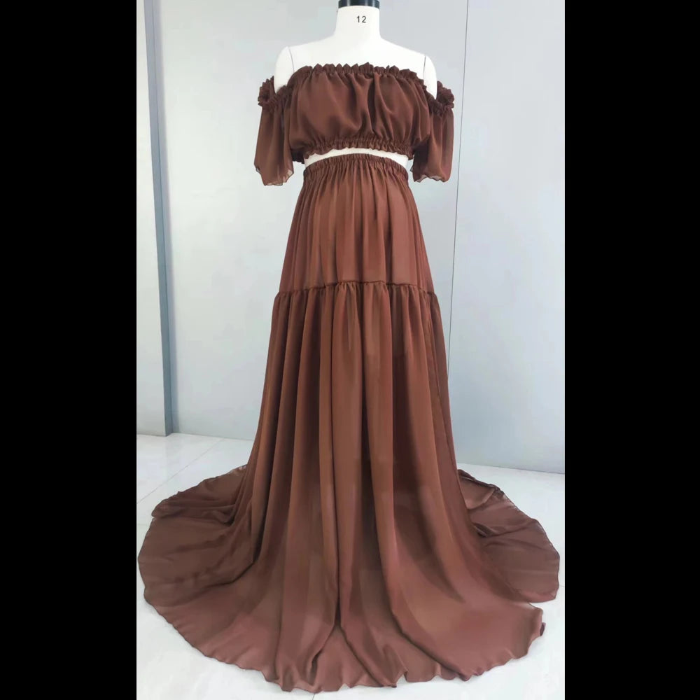 Elegant Maternity Off Shoulder Chiffon Dress ATHLEXES
