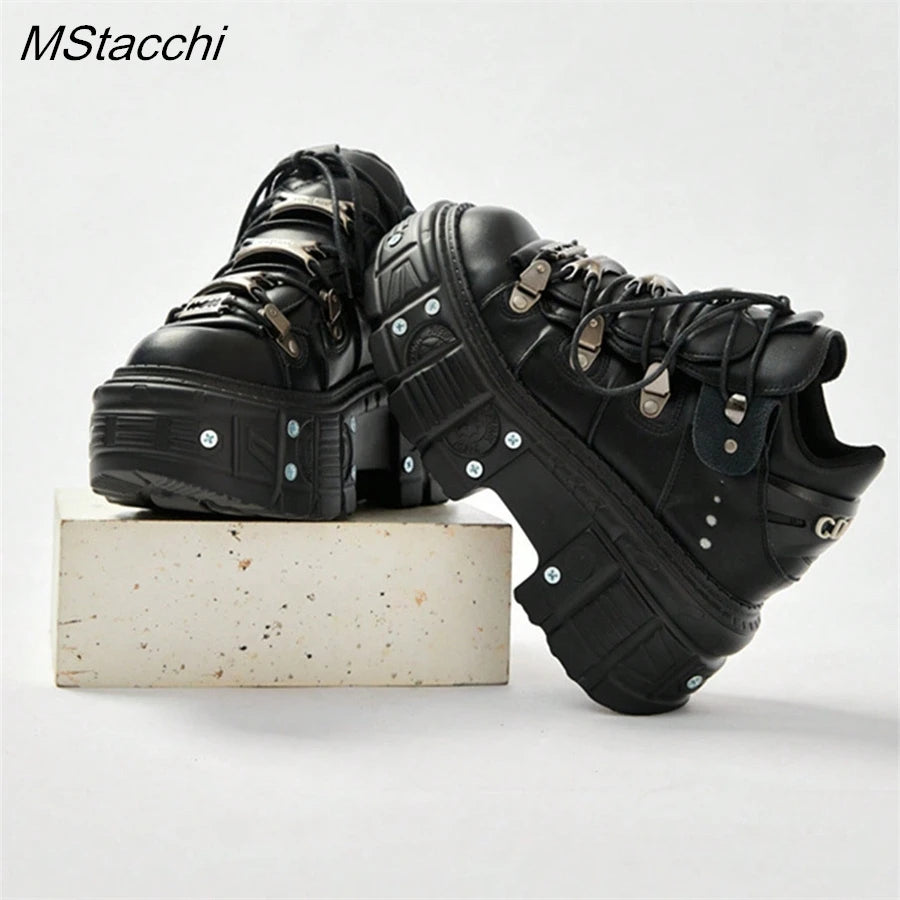 Gothic Chic Black Lace-Up Platform Ankle Boots ATHLEXES
