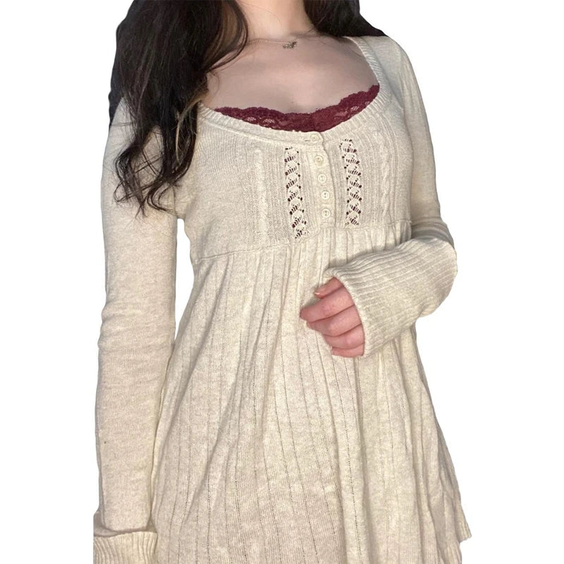Y2K Aesthetic Vintage Babydoll Knit Sweater Tops ATHLEXES